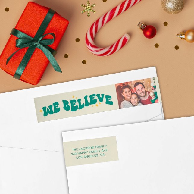 We believe retro vibes Christmas typography photo Wrap Around Label (Creator Uploaded)