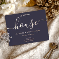 We bought a house navy blue simple script moving