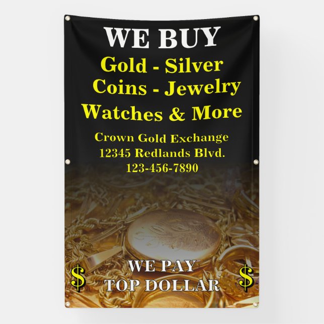 We Buy Gold Silver Coins Jewellery Side Wall  Banner (Vertical)