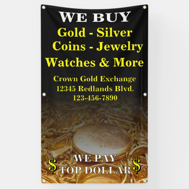 We Buy Gold Silver Coins Jewellery Side Wall  Banner (Vertical)