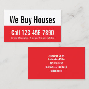 We Buy Houses Red and White Real Estate Investor Business Card