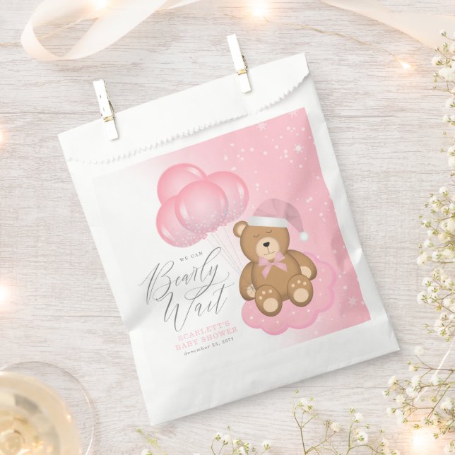 We Can Barely Wait Sleepy Bear Balloon Baby Shower Favour Bag (Clipped)