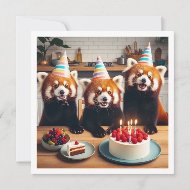 We can bear-ly believe it! Red panda birthday  Invitation (Front)