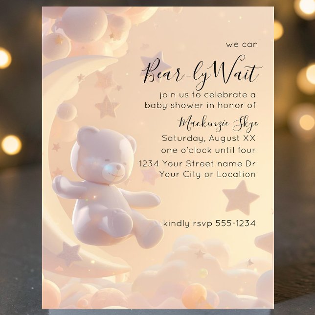 We Can Bear-ly Wait Celestial Bear Baby Shower Invitation (Creator Uploaded)