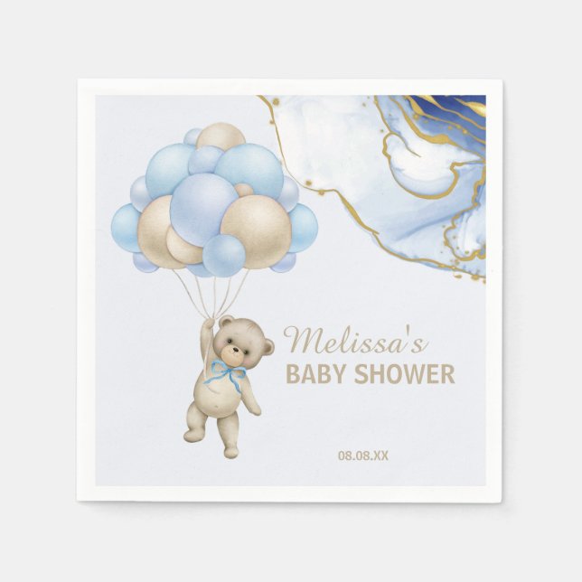 We can bearly wait abstract blue gold custom napkin (Front)