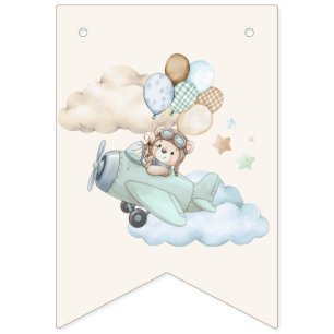 We Can Bearly Wait Airplane Baby Shower Bunting Flags