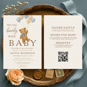 We Can Bearly Wait All in One Baby Boy Shower Invitation