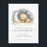 We Can Bearly Wait Baby Bear Moon Pregnancy  Announcement Postcard<br><div class="desc">An adorable watercolor sleeping teddy bear with balloon pregnancy announcement with the expression: "we can bearly wait". A trendy cute style for your big announcement. Modern serif type contrasted with script typography.</div>