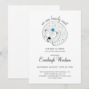 We Can Bearly Wait Baby Boy Bear Baby Shower  Invitation