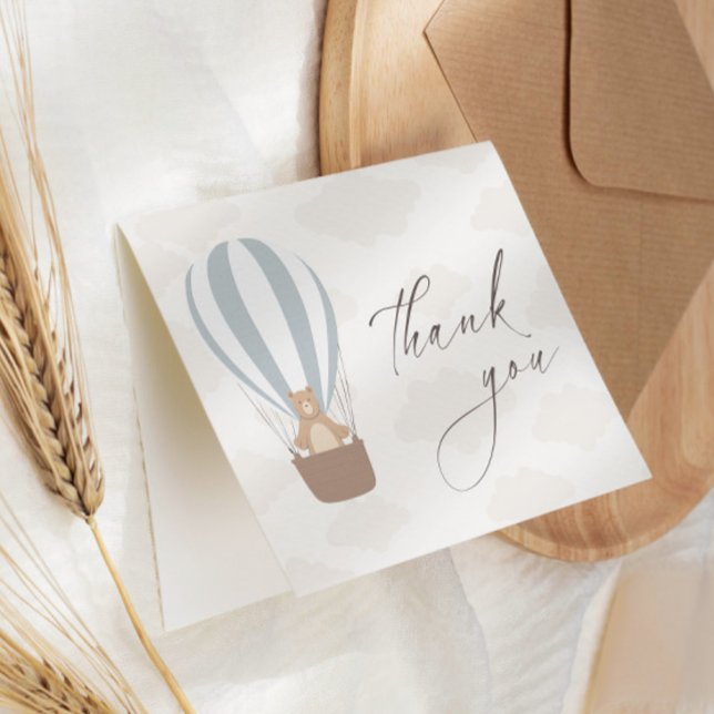 We Can Bearly Wait | Baby Boy Blue Balloon Shower  Thank You Card (Creator Uploaded)
