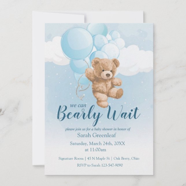 We Can Bearly Wait - Baby Boy Invitation (Front)