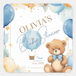 We Can Bearly Wait Baby Boy Shower Sticker Blue 