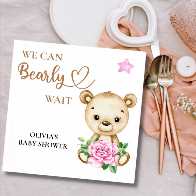 We can bearly wait baby girl baby shower  napkin (Creator Uploaded)