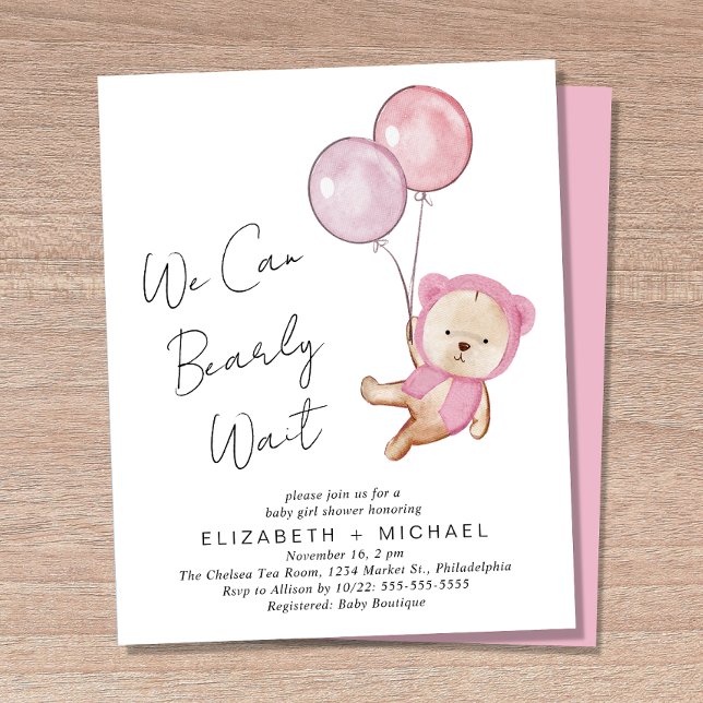 We Can Bearly Wait Baby Girl Couples Shower Invite (Creator Uploaded)