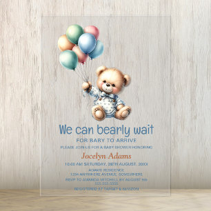 We Can Bearly Wait Baby Shower Acrylic Invitations