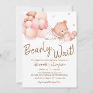 We Can Bearly Wait Baby Shower Baby Girl Invitation