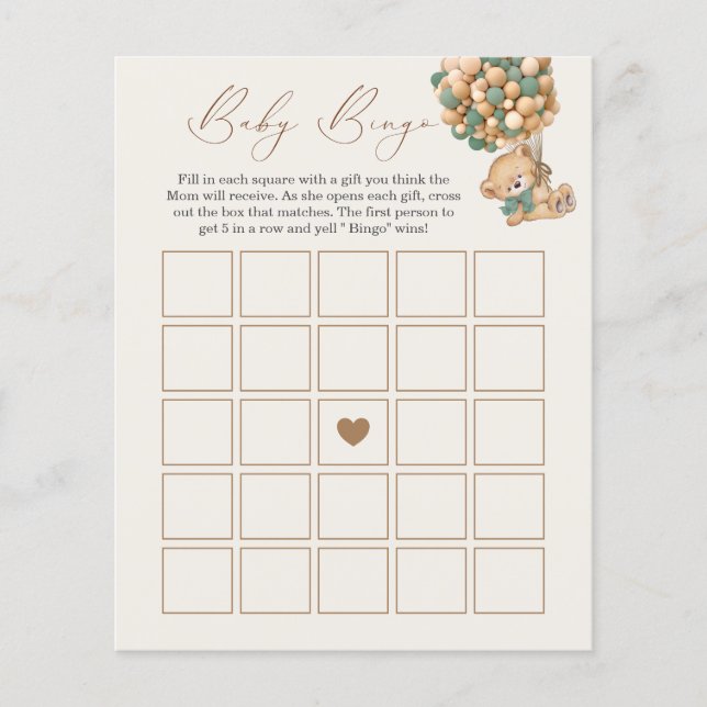 We Can Bearly Wait Baby Shower Bingo Game (Front)