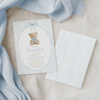 We Can Bearly Wait Baby Shower Boy Blue Stripes Invitation