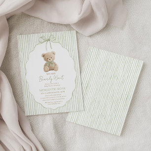 We Can Bearly Wait Baby Shower Boy Green Stripes Invitation