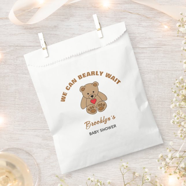 We Can Bearly Wait Baby Shower Brown Teddy Bear Favour Bag (Clipped)