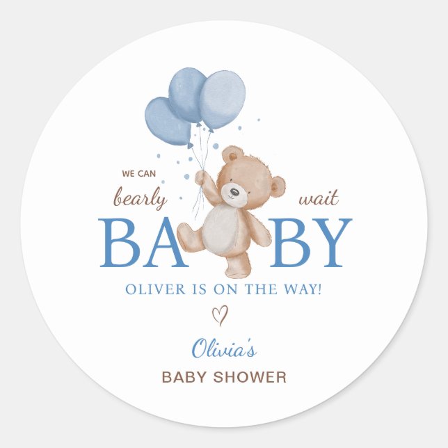 We Can Bearly Wait Baby Shower Classic Round Sticker (Front)