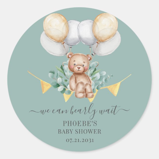 We Can Bearly Wait Baby Shower Classic Round Sticker (Front)
