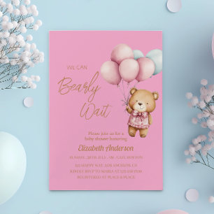 We Can Bearly Wait Baby Shower - cute baby girl Invitation