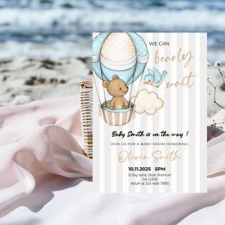 We Can Bearly Wait Baby Shower - Cute Brown Bear Invitation