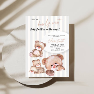 We Can Bearly Wait Baby Shower - Cute Brown Bear Invitation