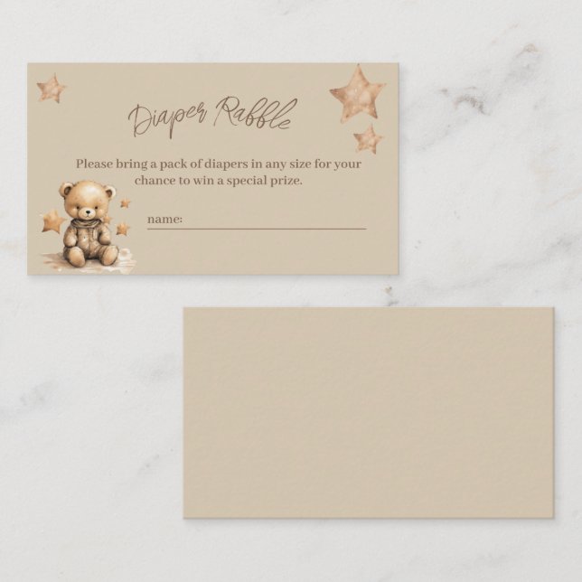We Can Bearly Wait Baby Shower Diaper Raffle Enclosure Card (Front/Back)