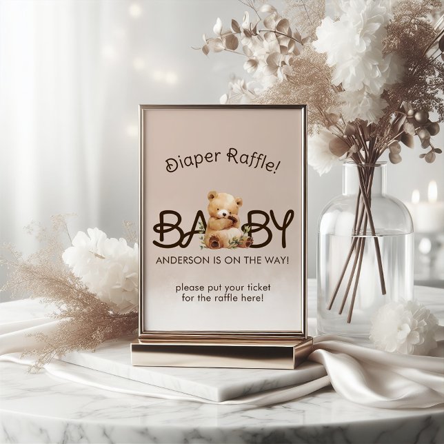 We Can Bearly Wait Baby Shower Diaper Raffle Pedestal Sign (We Can Bearly Wait Baby Shower Diaper Raffle Pedestal Sign)