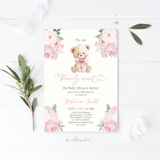 We can Bearly wait Baby Shower Girl Invitation (Creator Uploaded)
