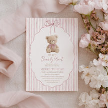 We Can Bearly Wait Baby Shower Girl Pink Stripes