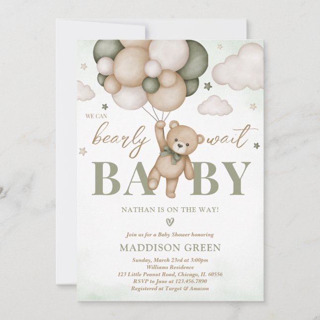We Can Bearly Wait Baby Shower Invitation (Front)