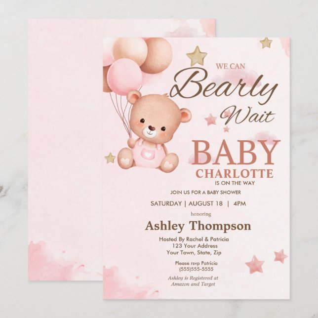 We Can Bearly Wait Baby Shower  Invitation (Front/Back)