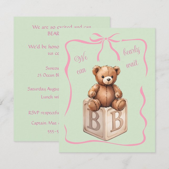 We Can Bearly Wait Baby Shower Invitation (Front/Back)