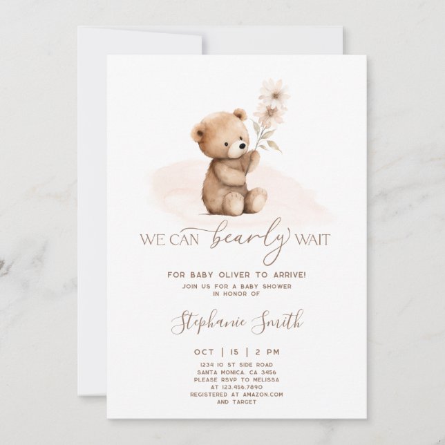 We can bearly wait Baby Shower Invitation (Front)