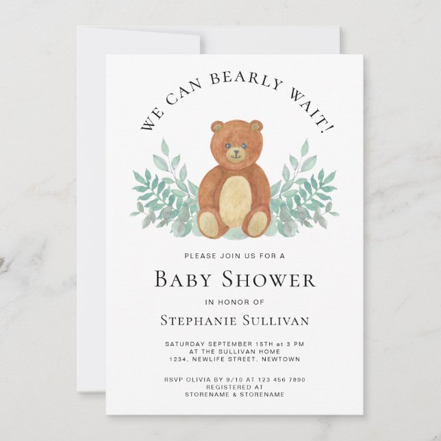 We Can Bearly Wait Baby Shower Invitation (Front)