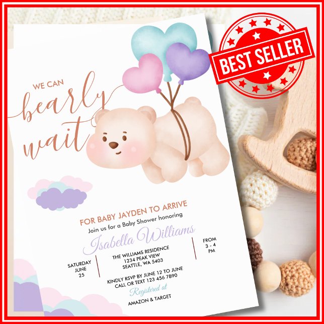 We Can Bearly Wait Baby Shower Invitation (Creator Uploaded)