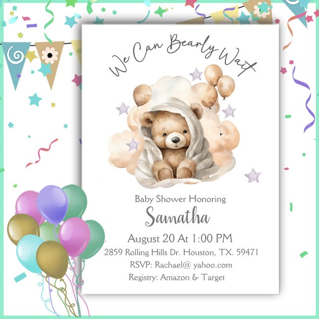 We Can Bearly Wait Baby Shower Invitation (Creator Uploaded)