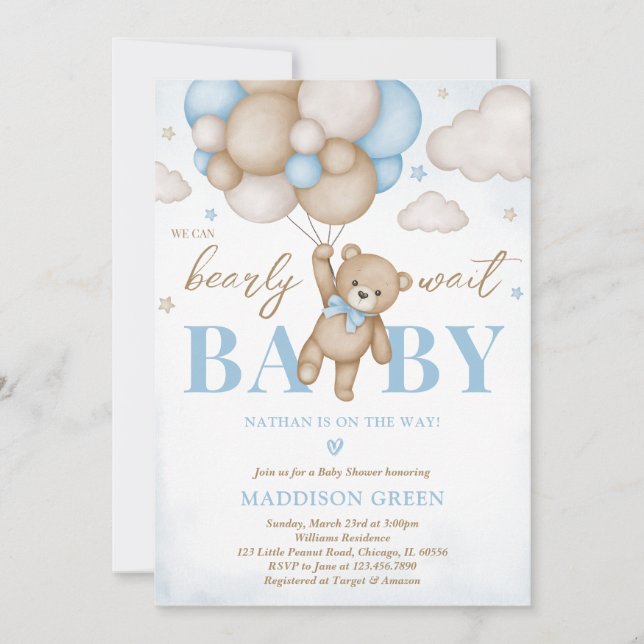 We Can Bearly Wait Baby Shower Invitation (Front)