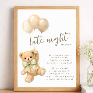 We Can Bearly Wait Baby Shower Late Night Diapers Poster