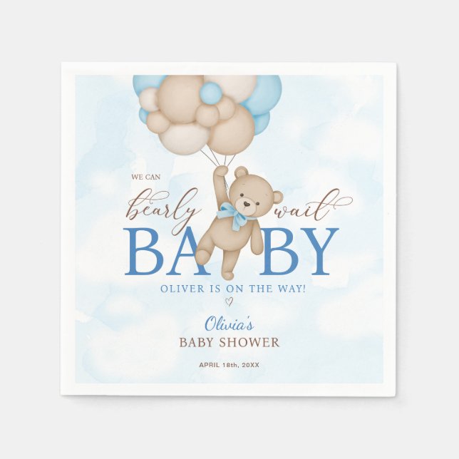 We Can Bearly Wait Baby Shower Napkin (Front)