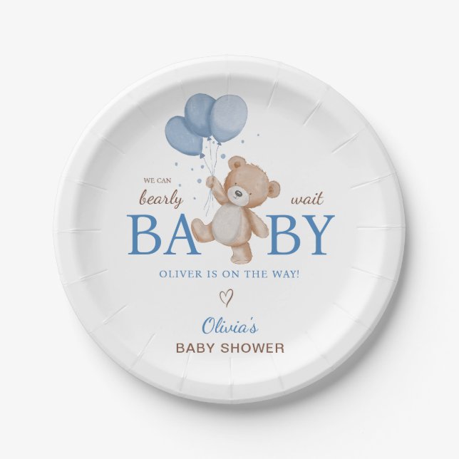 We Can Bearly Wait Baby Shower Paper Plate (Front)