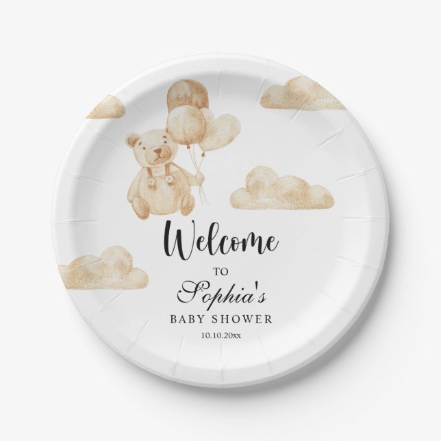 We can bearly wait baby shower paper plate (Front)