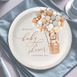 We Can Bearly Wait! Baby Shower Paper Plate<br><div class="desc">We Can Bearly Wait! :) This little bear is waiting for the big baby party, sitting in a hot air balloon built out of brown and cream balloons. Whimsical watercolors and modern typography complement the design. Personalize this cute Bear Baby Shower item with your baby shower details easily and quickly,...</div>