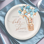 We Can Bearly Wait! Baby Shower Paper Plate<br><div class="desc">We Can Bearly Wait! :) This little bear is waiting for the big baby party, sitting in a hot air balloon built out of brown and cream balloons. Whimsical watercolors and modern typography complement the design. Personalize this cute Bear Baby Shower item with your baby shower details easily and quickly,...</div>