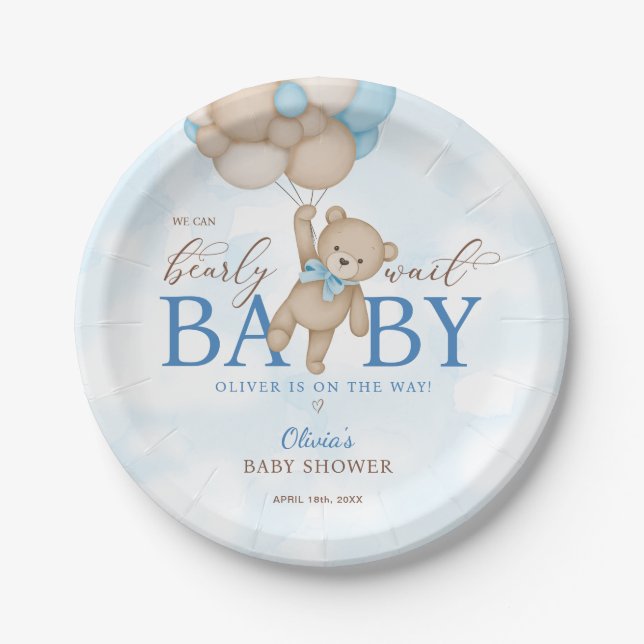We Can Bearly Wait Baby Shower Paper Plate (Front)