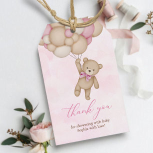 We Can Bearly Wait Baby Shower Pink Thank You Gift Tags