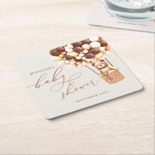 We Can Bearly Wait! Baby Shower Square Paper Coast Coaster